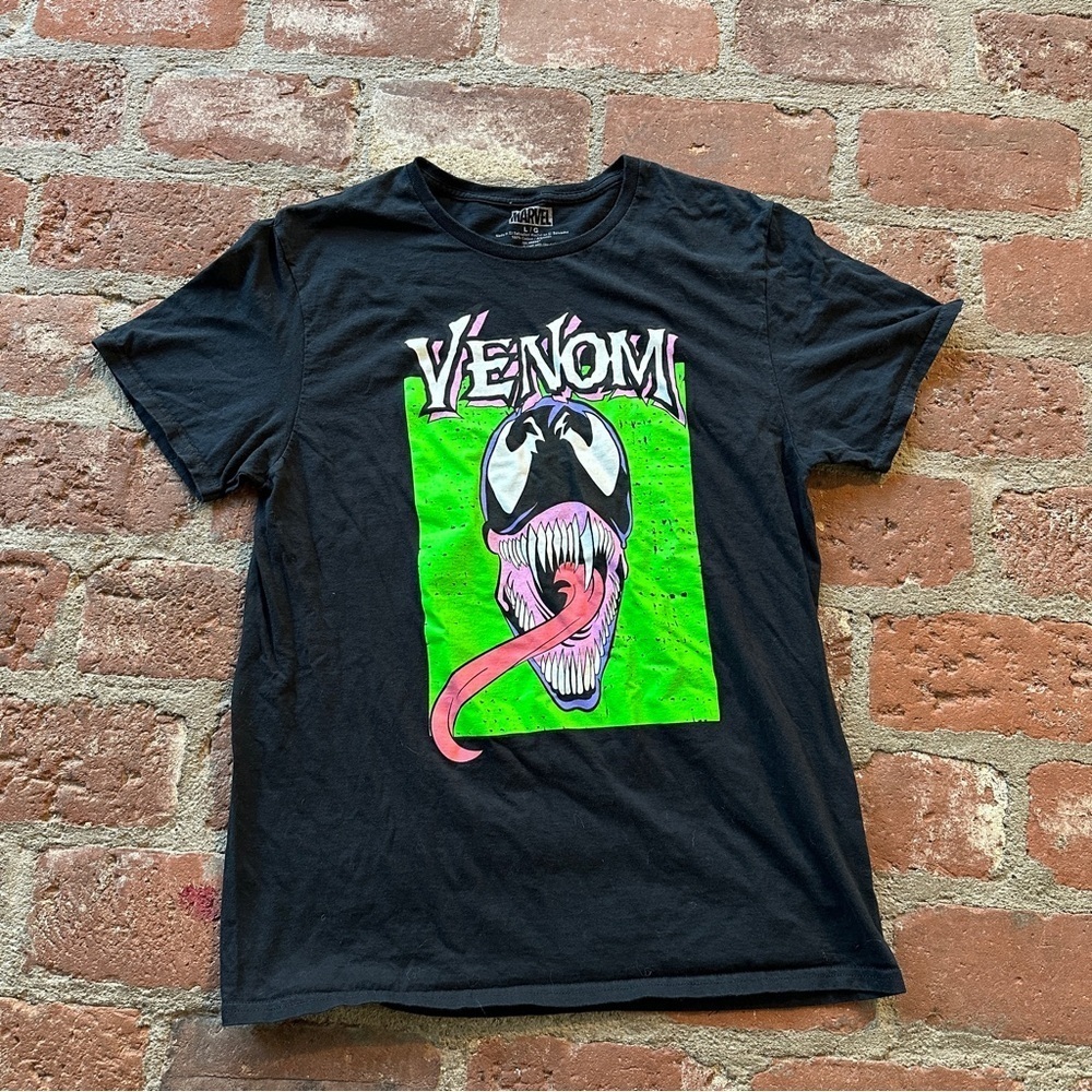 Marvel Venom Black and Green cotton Large Graphic Tee Spider-Man Superhero Y2K